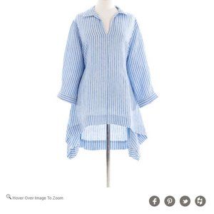 ANNIE LINEN BLUE STRIPE TUNIC  Pine Hill Linens
